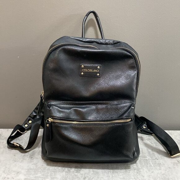 Colorland Black Faux Leather with Bright Red Interior Backpack Medium - Picture 2 of 16